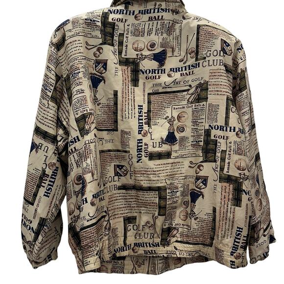 Vintage Evr 100% Silk Windbreaker Jacket Size XL Golfers Print Athleisure - Picture 2 of 9